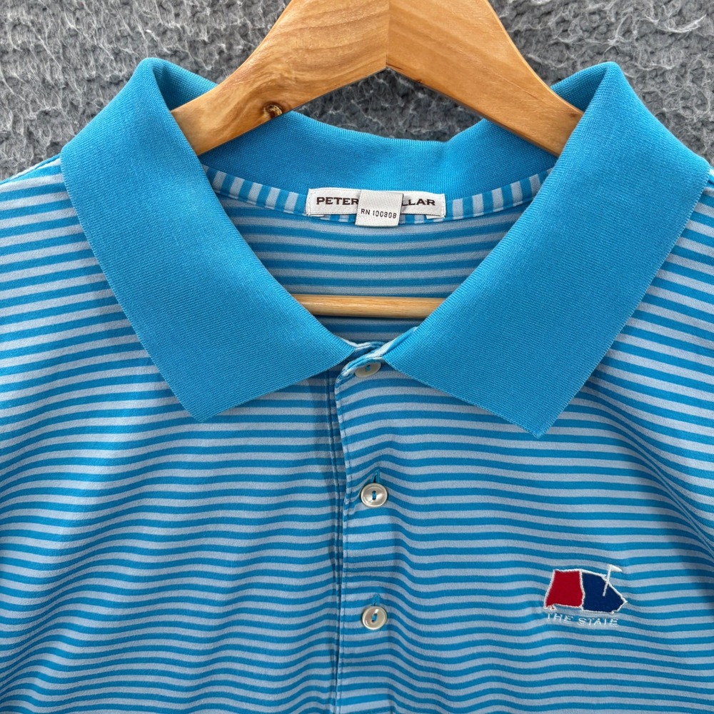 Peter Millar Polo Mens XXL Golf Shirt Blue Striped Georgia State Flag Cotton